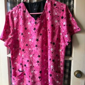 Cherokee Infinity Pink Star Pattern tie dye Scrub Top XL